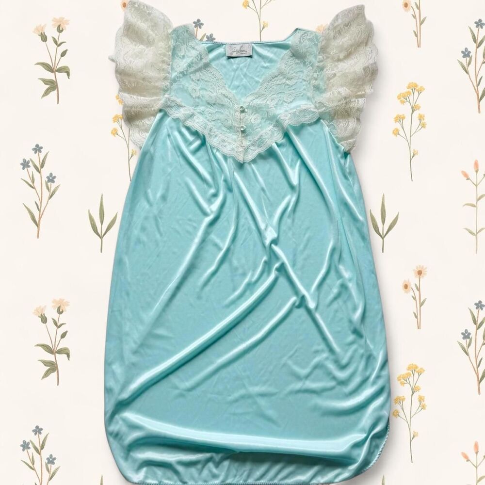 Vintage 90s Coquette Nightgown Lace Fairy Flutter Sleeve Small